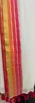 Pink and orange mul cotton saree