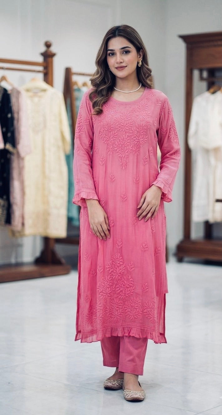 Chikankari kurti double shade