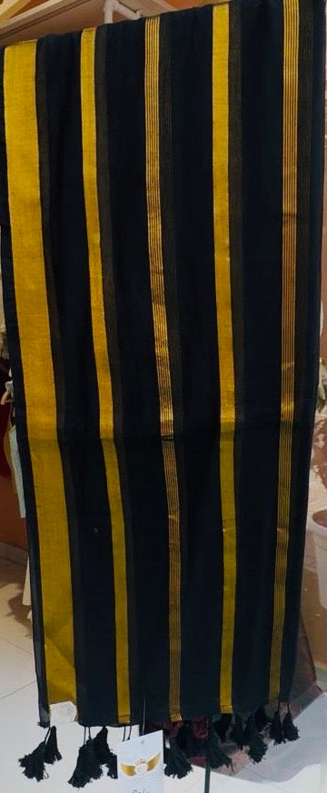 Black mul cotton saree